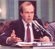 جیمز هانسن در حال شهادت در کنگره آمریکا در سال 1988 در باره گرم شدن کره زمین 
